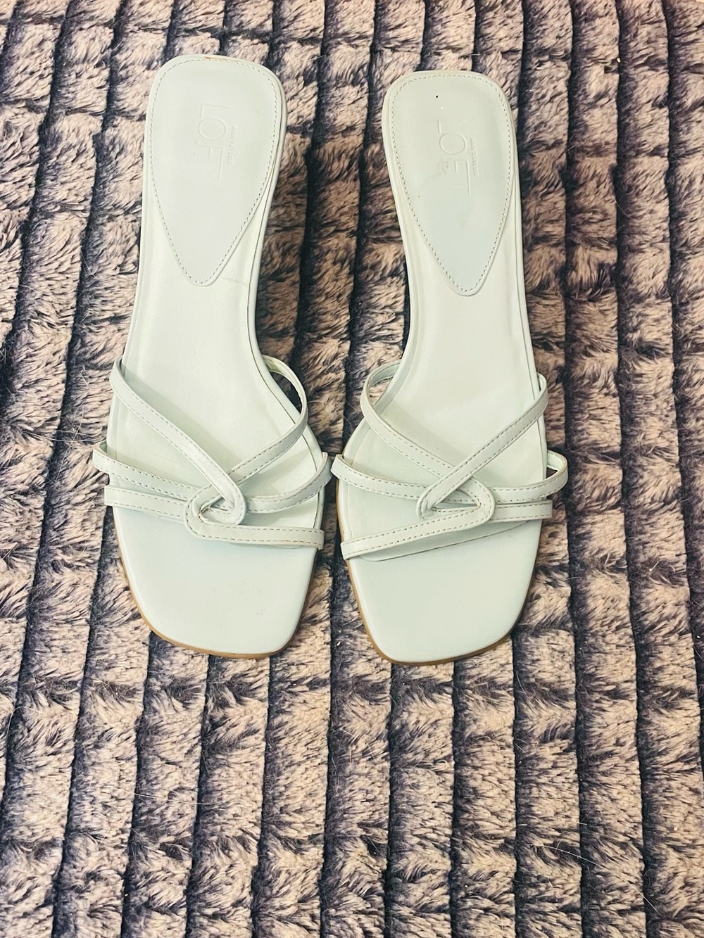 LOFT Pale Mint Strappy Slide Mules